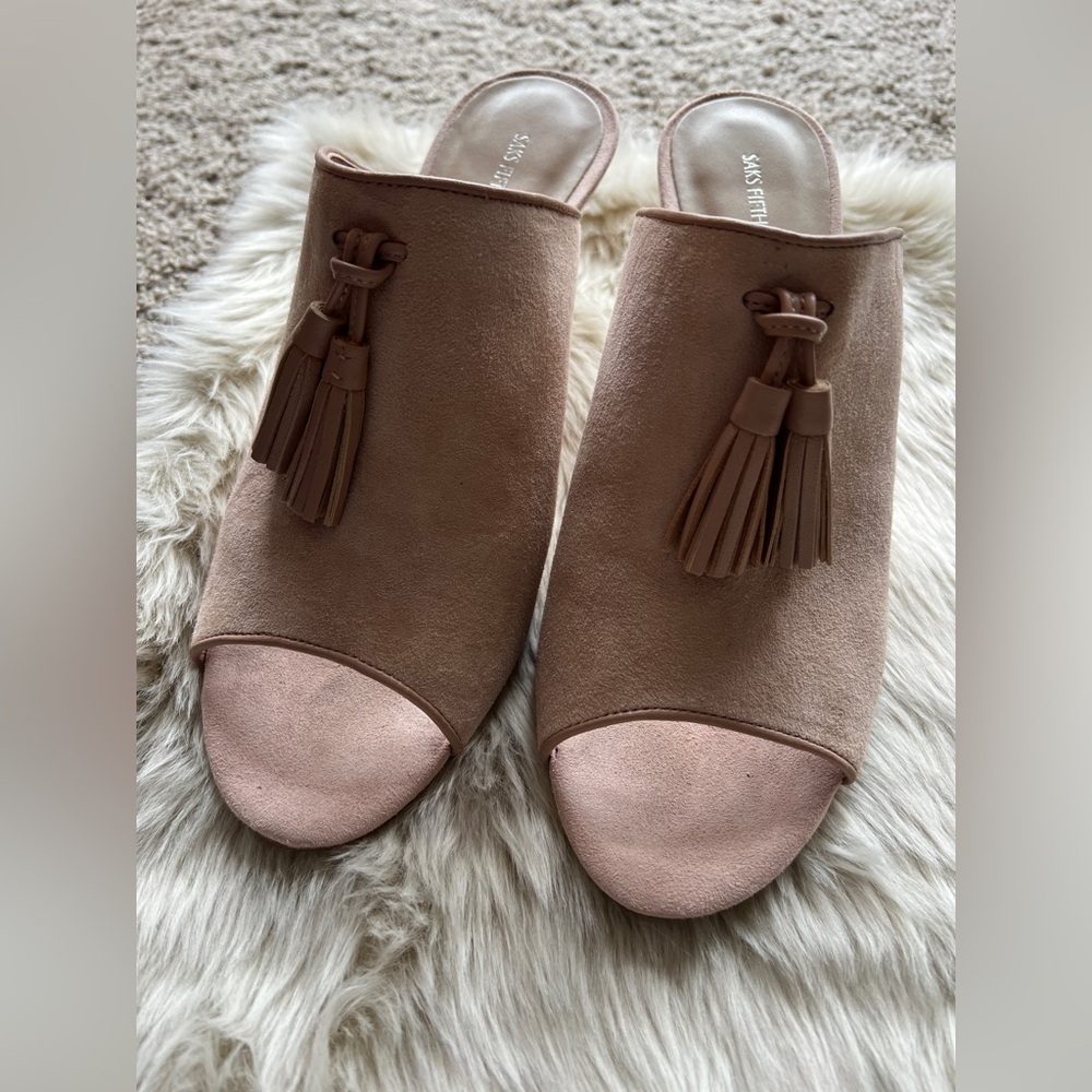 Saks Fifth Avenue Blush Tassel Mules View 3